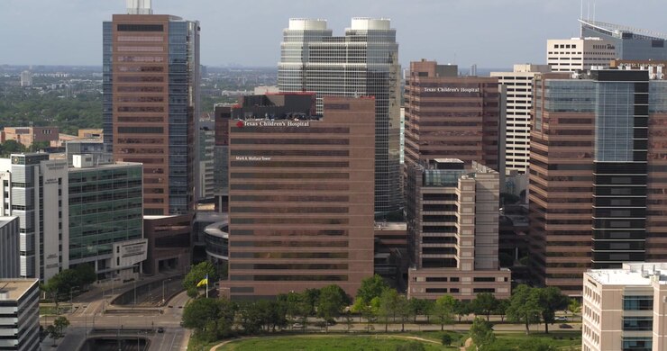 Vista de drone do Texas Medical Center em Houston