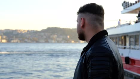 man sadness alone in coastline