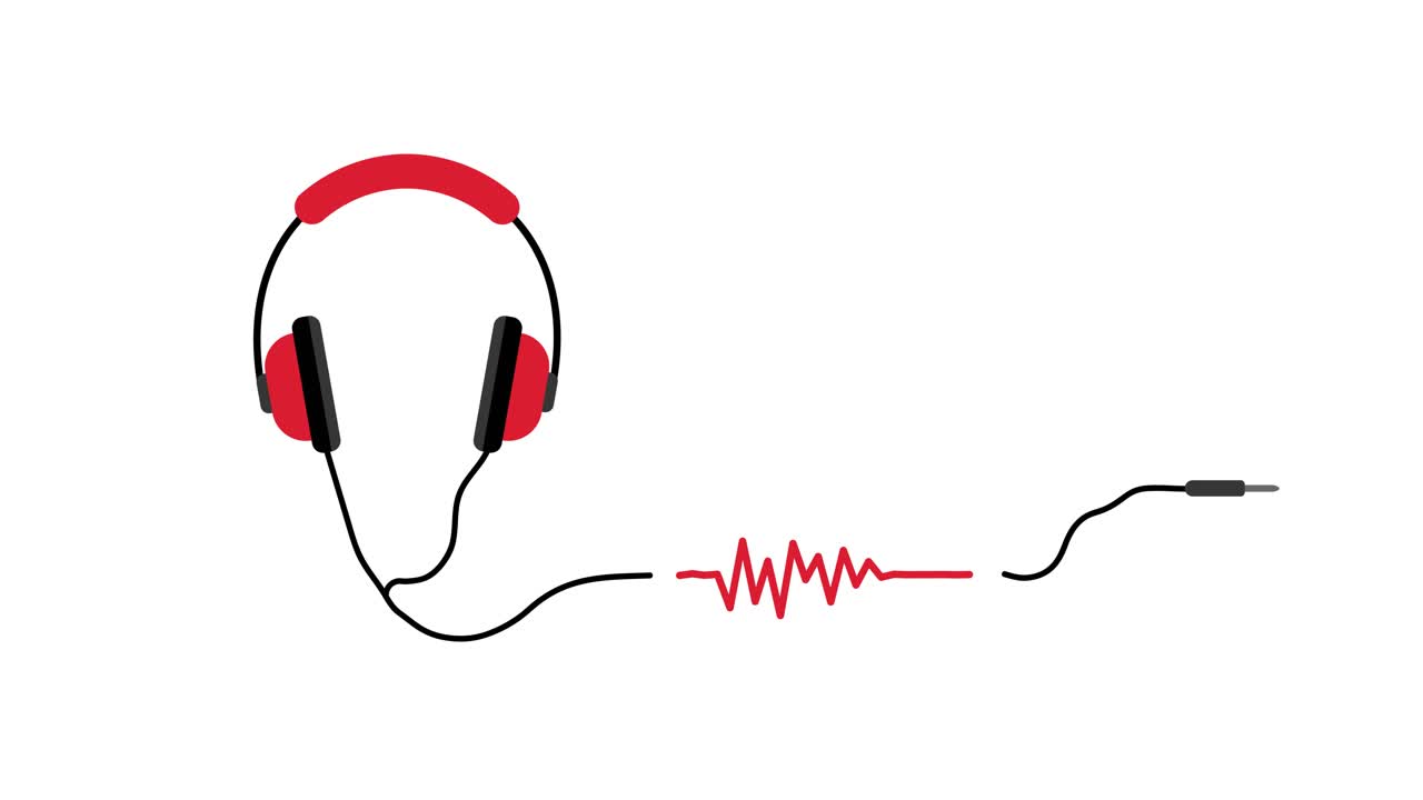 auriculares y forma de onda de audio. animación gráfica en movimiento de podcast