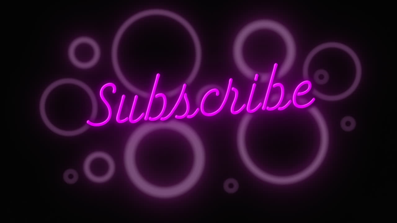 Animation of subscribe text over neon circles