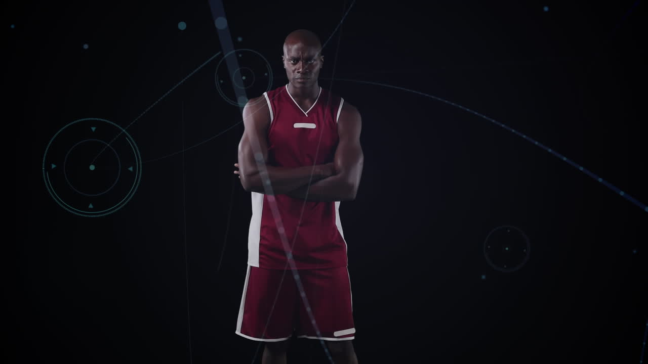 animación de la red de conexiones sobre el jugador de baloncesto afroamericano