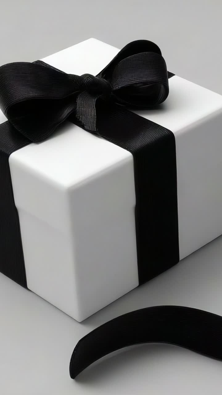 An Elegant White Gift Box Tied with a Black Ribbon, Perfectly Wrapped for Any Special Occasion, Highlighting a Minimalist and Chic Design that Exudes Class and Thoughtfulness, Ideal for Celebratory Events