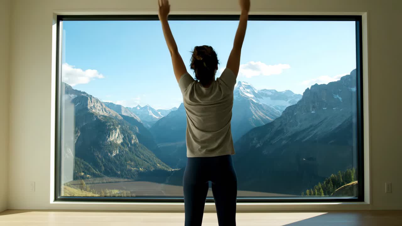 Woman Exercising with Mountain View