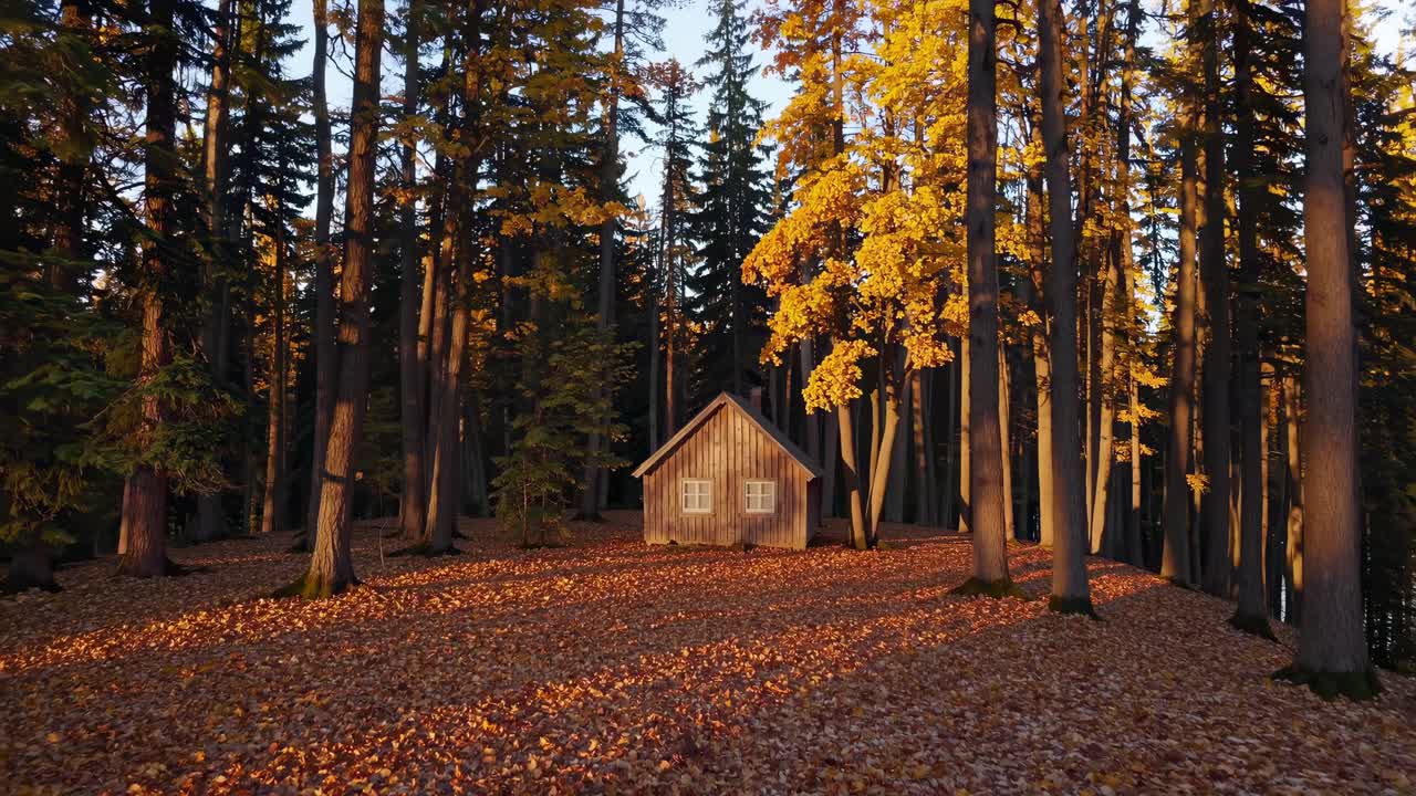Cabin in the Autumn Forest