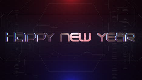 Animation-intro-text-Happy-New-Year-and-cyberpunk-animation-background-with-computer-matrix-numbers-and-grid-1