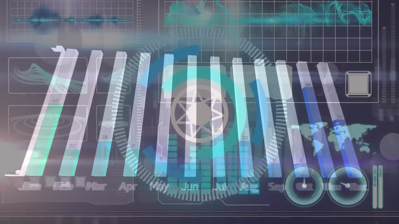 animación del escaneo del alcance sobre el procesamiento de datos sobre fondo negro