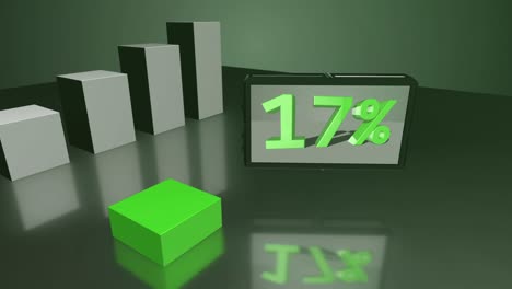 growing green 3d bar diagram with screen up to 50%