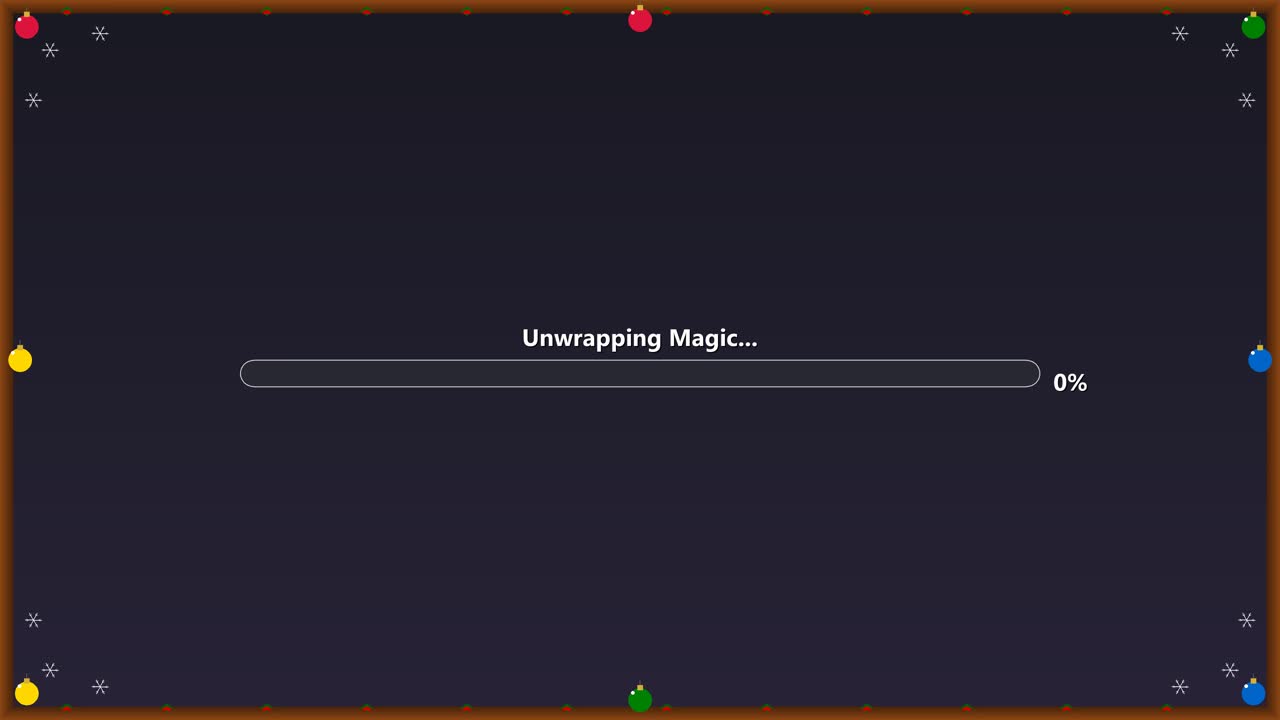 Progress bar shows 91 percent completion with a title saying unwrapping magic in a digital design setting. The background features a dark theme with colorful decorations
