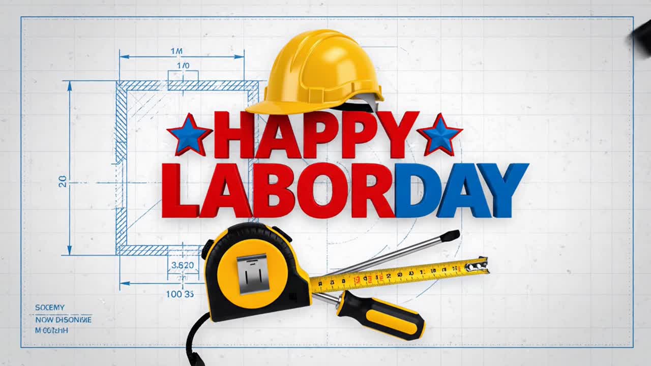 Animation Joyeuse Fête du Travail avec des outils de construction