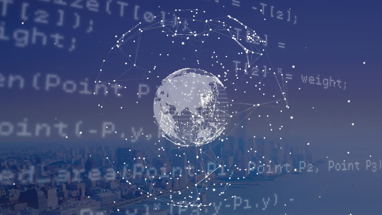 지구가 회전하고 데이터가 배경으로 움직입니다.