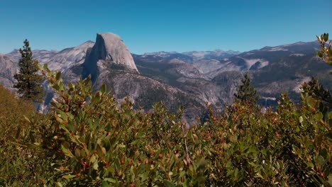 toma panorámica lenta desde las plantas hasta la mitad del domo y el valle de yosemite desde el punto del glaciar