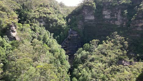 drone shot of leura cascades in blue mountains nationalpark nsw australia