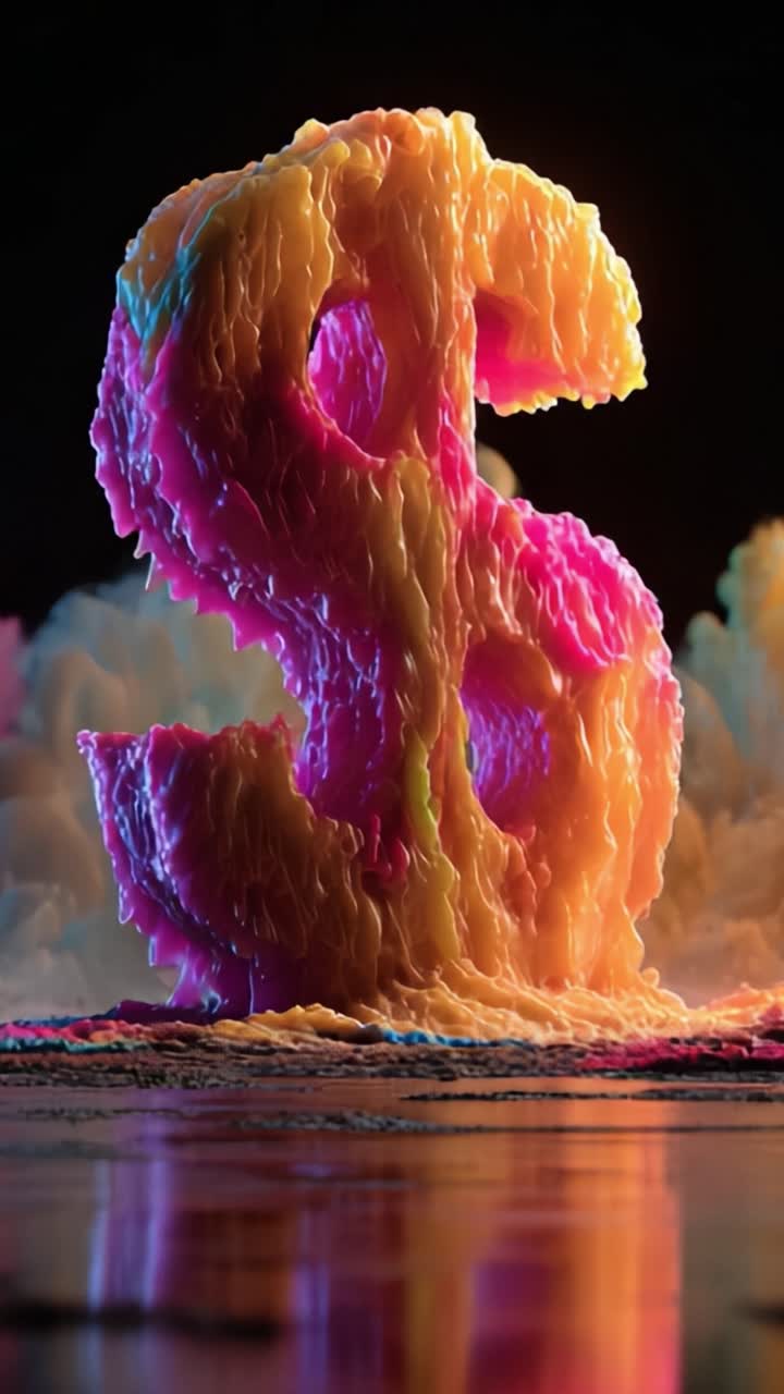 Segno del dollaro 3D vivace: una rappresentazione creativa e colorata di ricchezza e prosperità con profondità materica e incredibili effetti di illuminazione