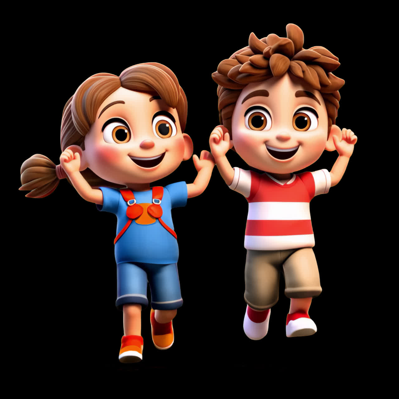 Joyful cartoon kids jumping animation isolated asset, transparent 4K video, alpha channel, ProRes