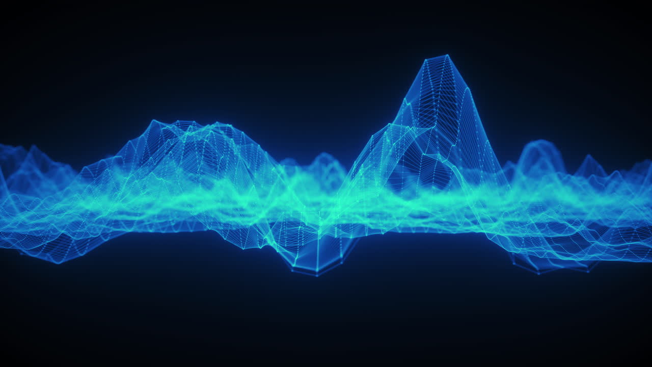 Abstract waving mesh of digital technology background, data center, cloud computing, blockchain, data server, motion of digital data flow 3d render particle