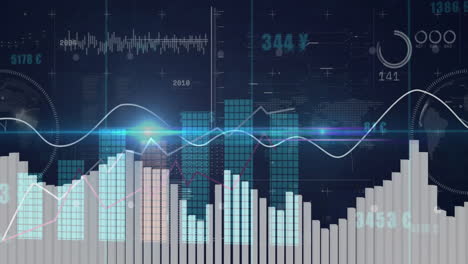 animation of statistics and digital data processing over dark background