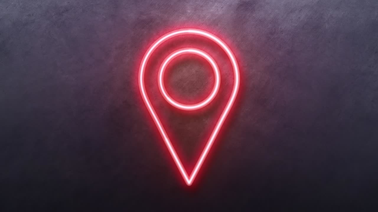 icono de ubicación de animación luz de neón símbolo brillante rojo brillante