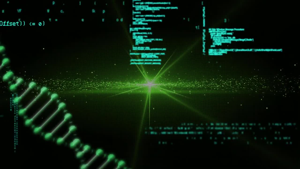 animación del hilado de cadenas de adn y procesamiento de datos médicos