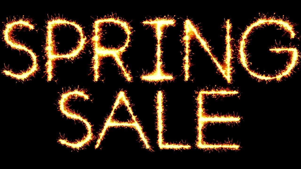 봄 판매 텍스트 스파커 글리터 스파커 불꽃놀이 루프 애니메이션