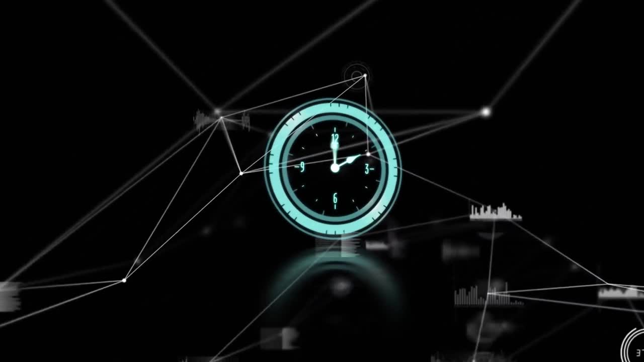 Premium stock video - Animation of clock moving fast with networks of ...