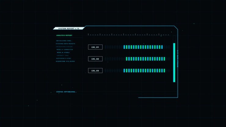 Futuristic Digital System Interface Displaying Data Processing
