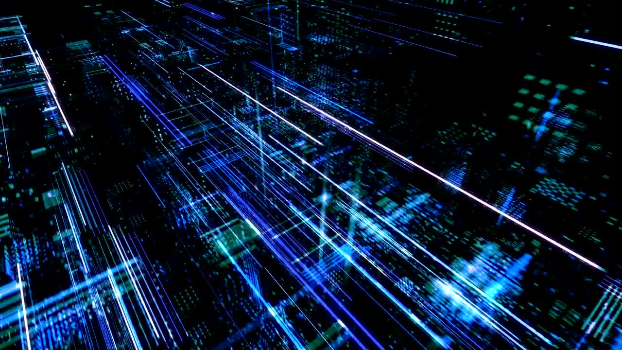 ciudad virtual digital abstracta. escaneo de la ciudad para el concepto de ataque de hackers. render 3d 4k bucle