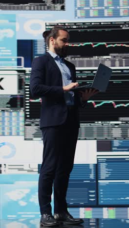 vertical video skilled entrepreneur analyzing data and insight to drive business growth