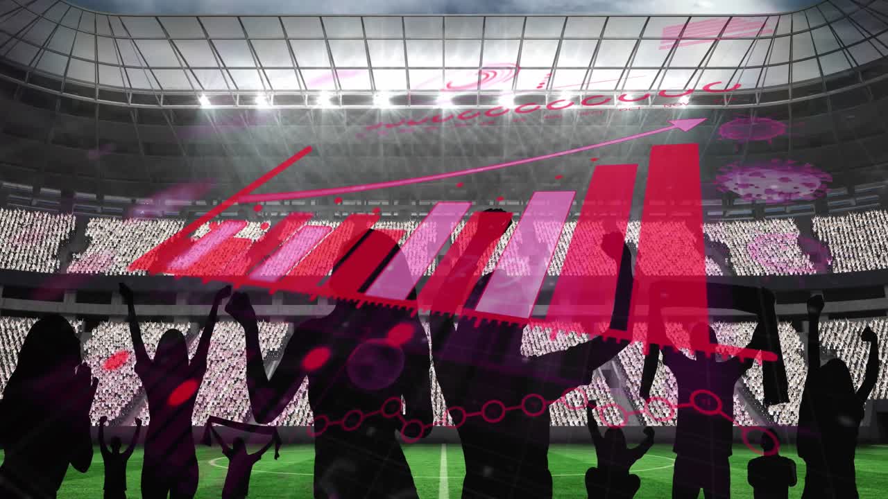 스포츠 경기장을 응원하는 팬들의 실루 ⁇ 에 대한 코로나바이러스 통계 데이터 처리