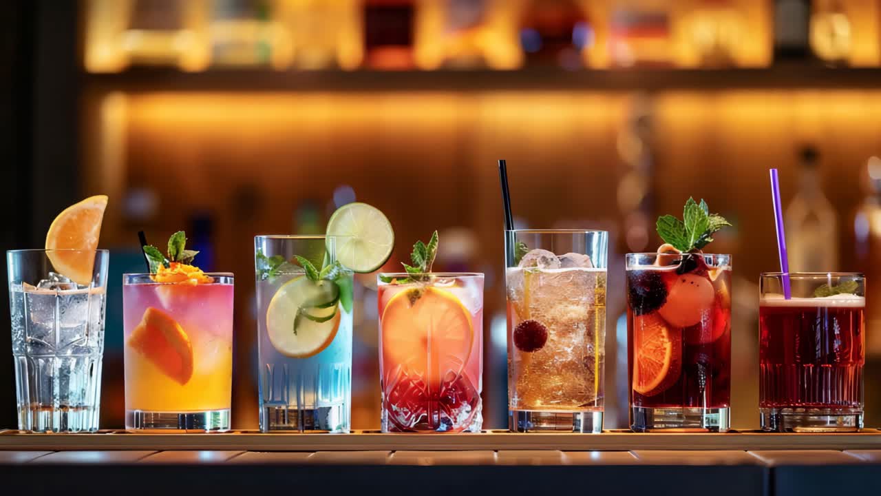 Colorful Cocktails on a Bar Counter