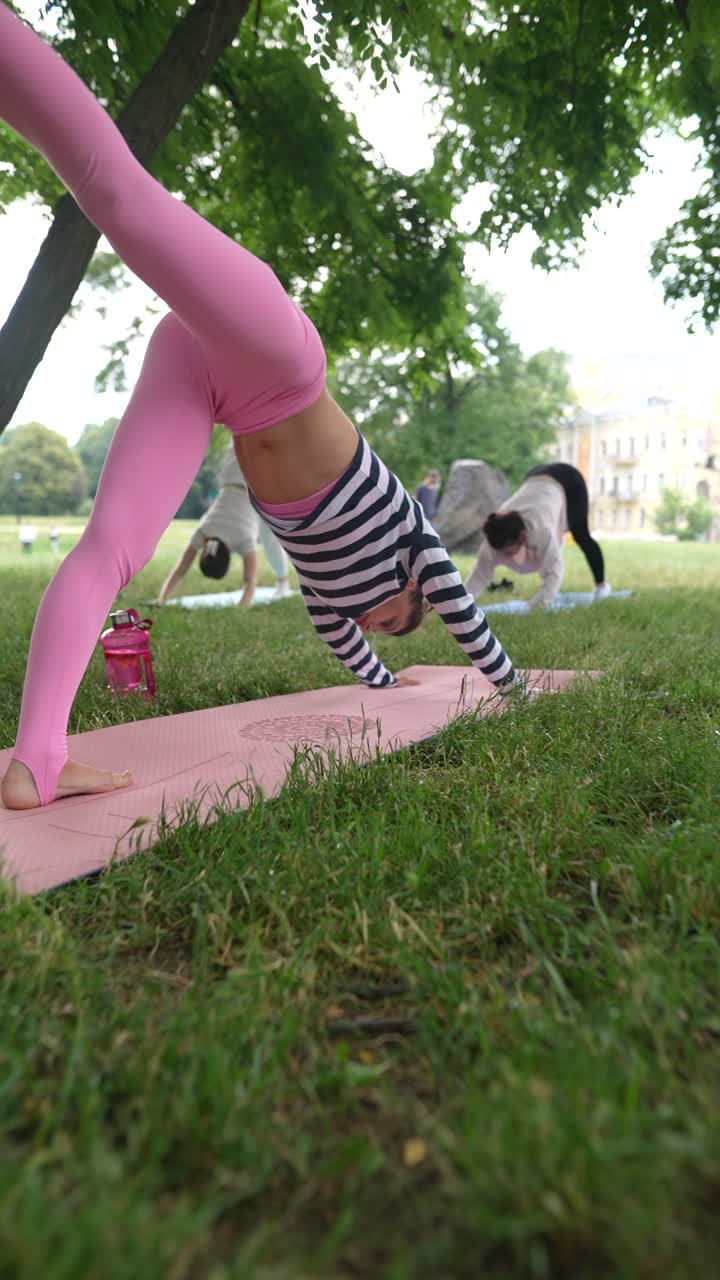 sesión de yoga al aire libre en un parque