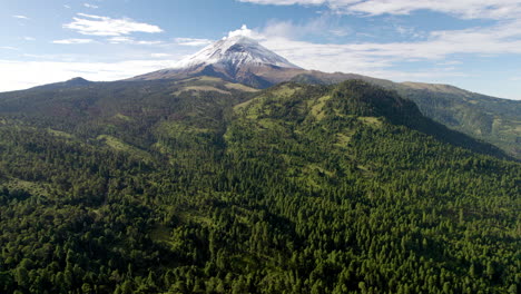 drone shot in front of the popocatepetl volcano in mexico city