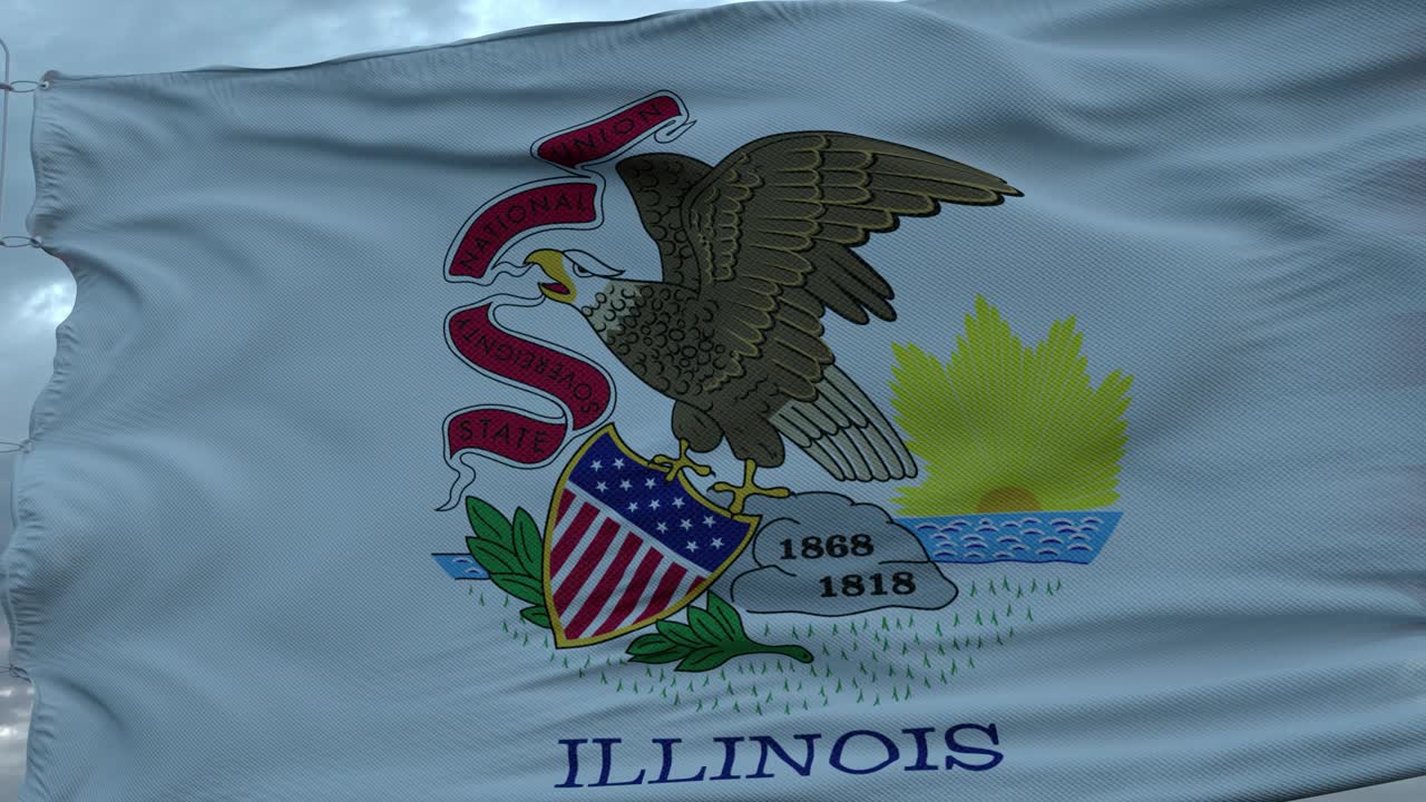 estados unidos e illinois bandera mixta ondeando en el viento. illinois y estados unidos bandera en el mástil