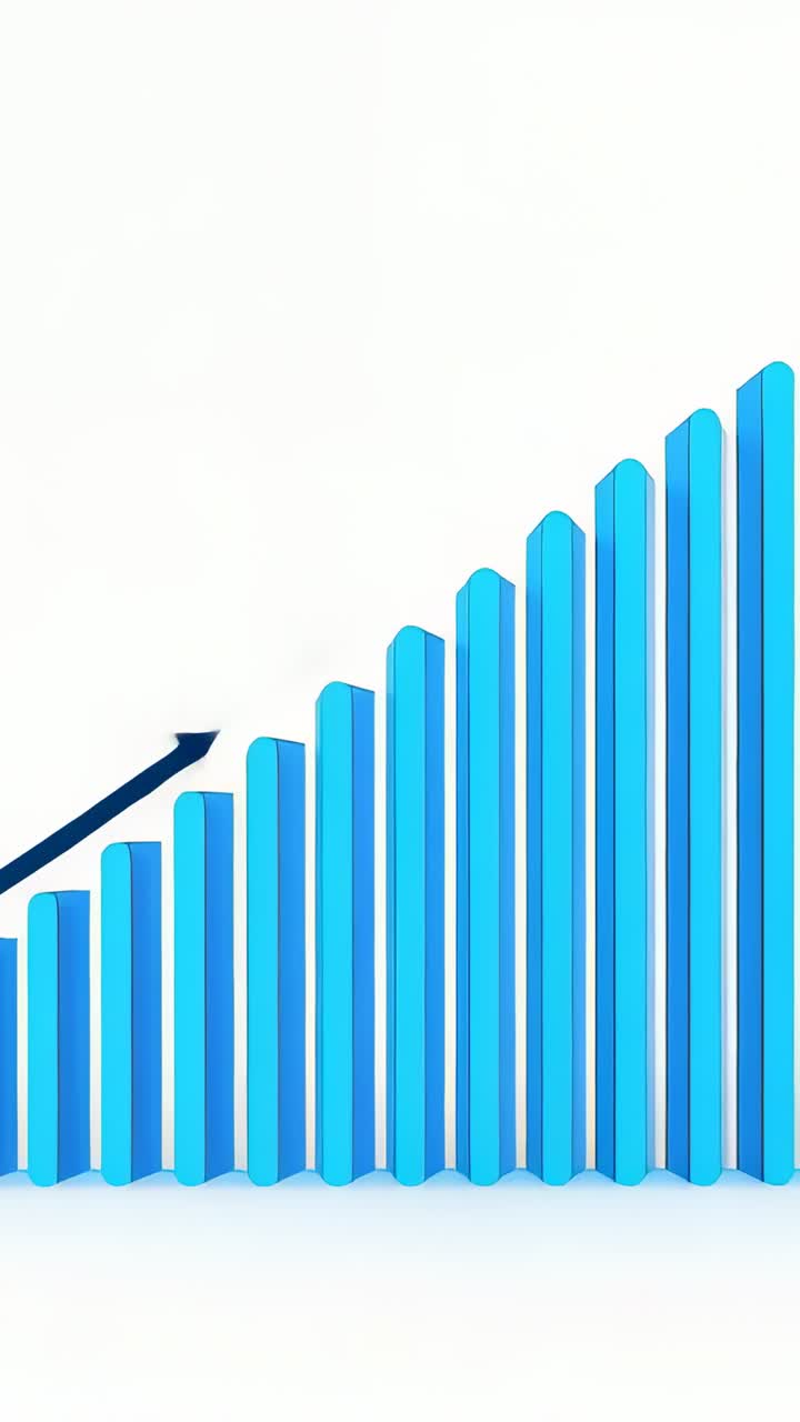 Vertical video: Starting 3D blue bars rising right on canvas, dark arrow tracing tops and shadow