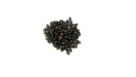 top view of coffee beans transform to symbols cup and coffee text on white background stop motion time lapse shot