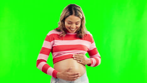 Green-screen,-love-or-happy-pregnant-woman