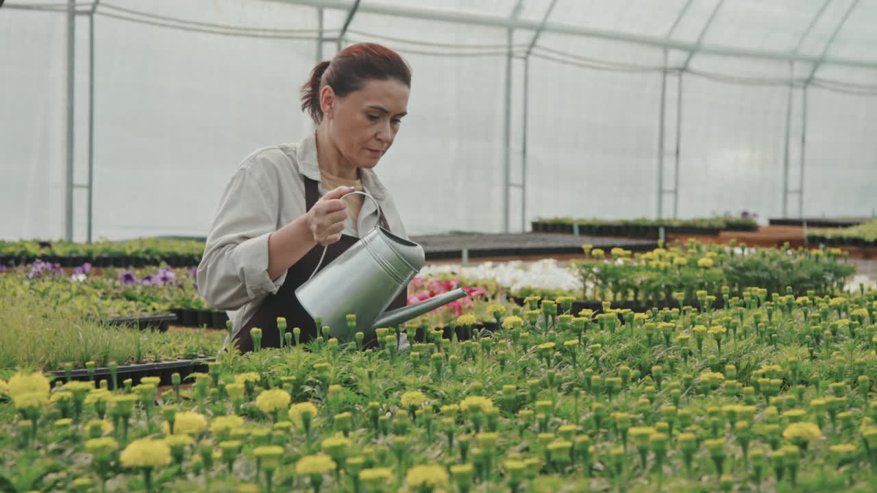 Donna che innaffi i fiori