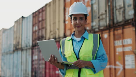 female engineer working at container port