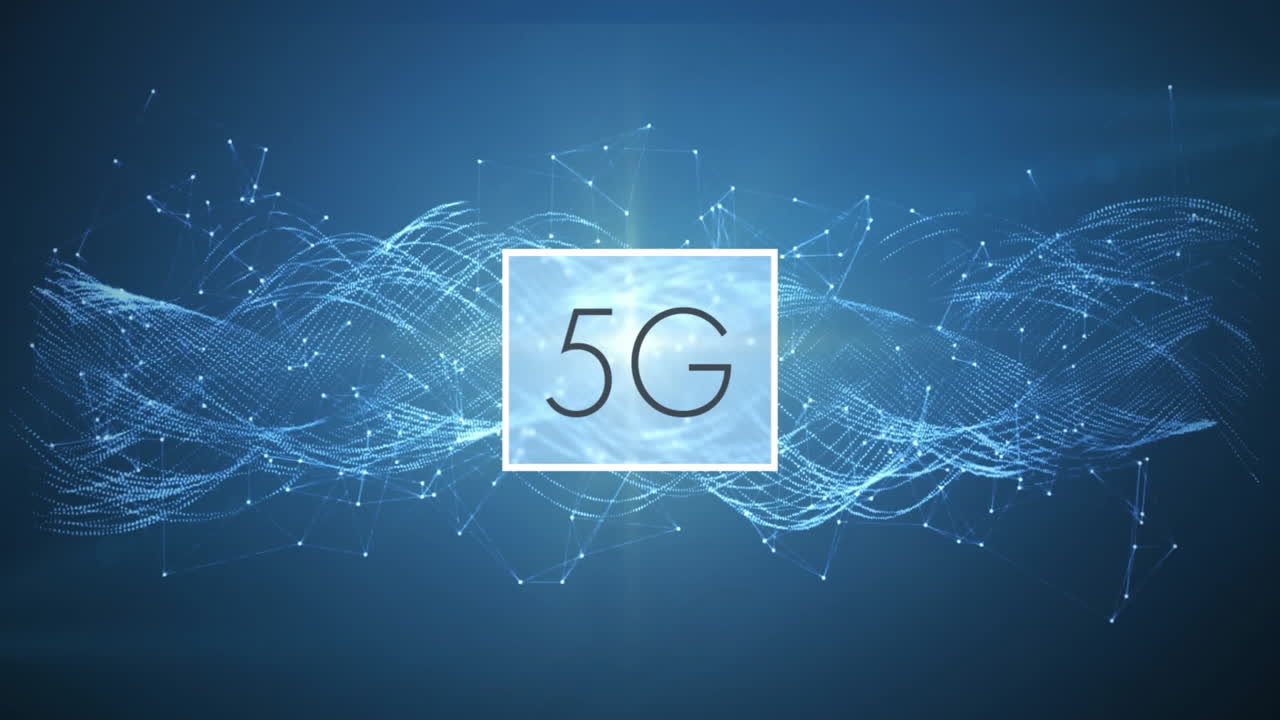 5G text over digital network connections and data flow animation