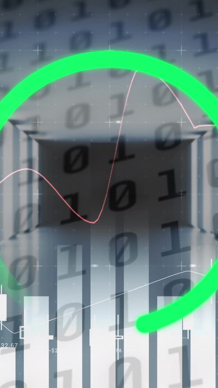 Animation of loading ring over diagrams and server room
