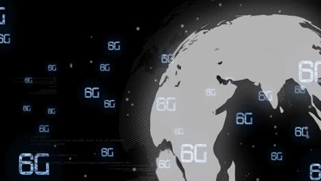 animación de tecnología 6g sobre globo digital con codificación binaria