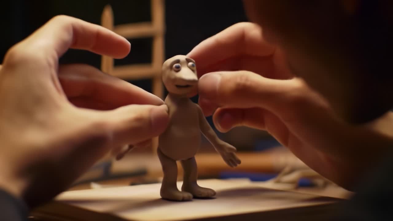 A Creative Journey of Crafting a Clay Figurine: The Art of Animation in Action With Hands Sculpting Expressive Character Movements and Formations