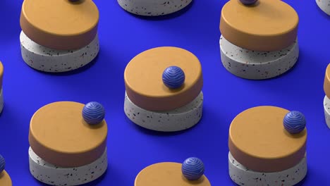 colorido fondo 3d con sabrosos pasteles de caramelo. animación de bucle 3d render