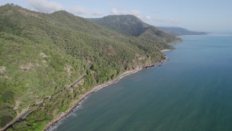 aerial view of captain cook highway and rex lookout on trinity bay in wangetti, queensland, australia