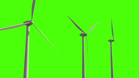 white modern ecological wind mills on green screen, isolated