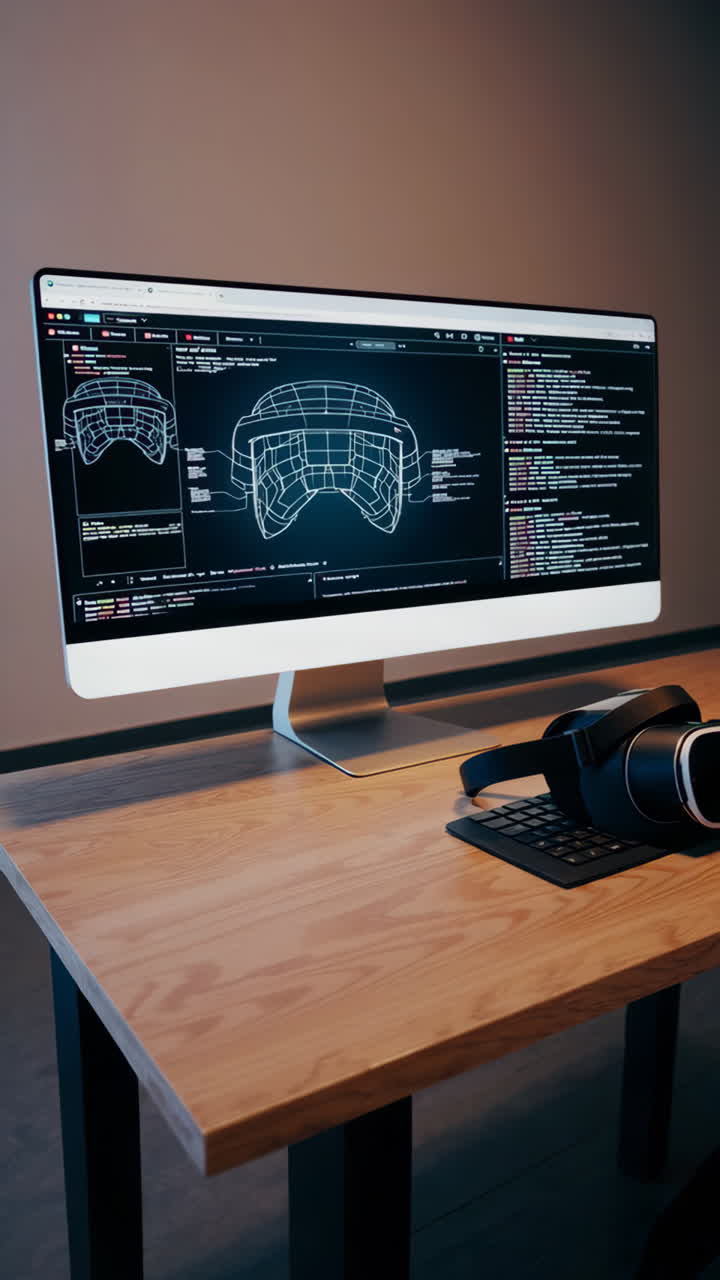 Modern Workspace with VR Headset and Computer