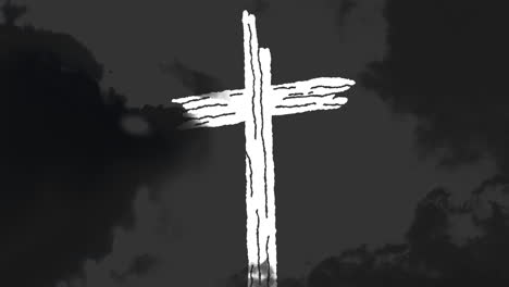 animation of black clouds over grave cross