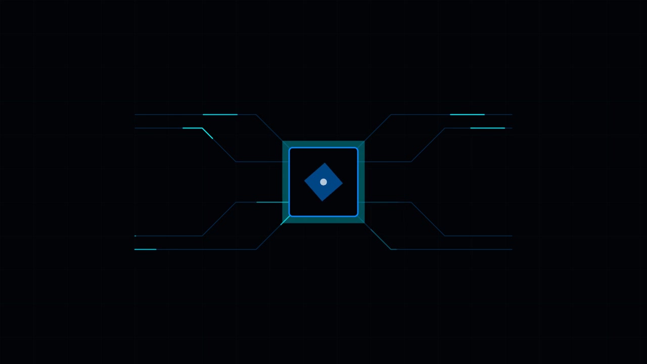 Digital Microchip Processor Animation with Glowing Data Lines