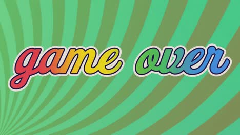 Animation-of-game-over-text-banner-against-radial-rays-in-seamless-pattern-on-green-background