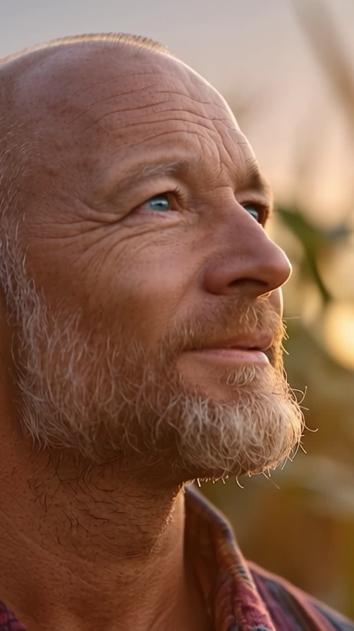 A Reflective Moment: A Mature Man Enjoys Nature's Beauty While Contemplating, Embracing Serenity as the Sun Sets in the Background, Symbolizing Inner Peace