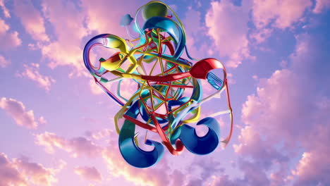 abstract colorful molecular structure against a pink sunset sky